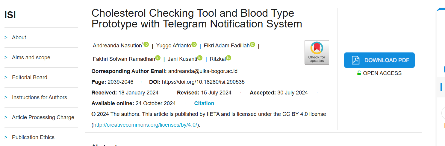 Cholesterol Checking Tool and Blood Type Prototype with Telegram Notification System