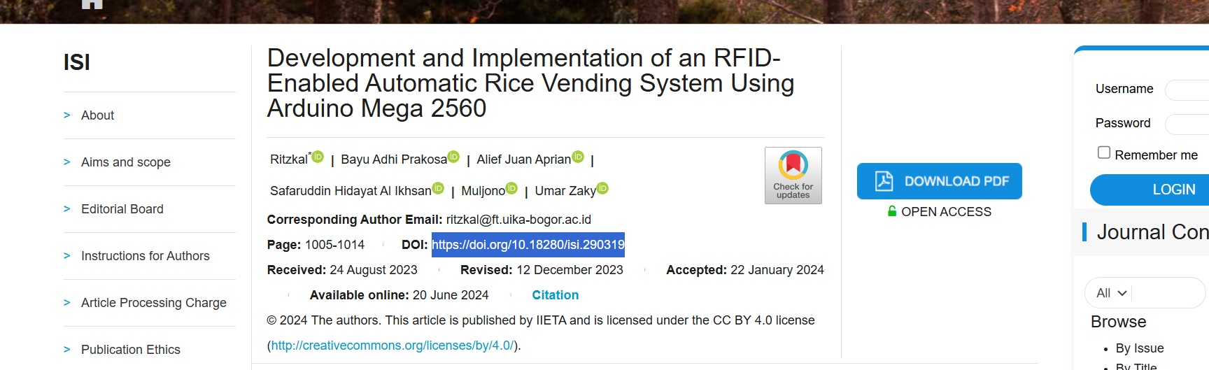 Development and Implementation of an RFID-Enabled Automatic Rice Vending System Using Arduino Mega 2560