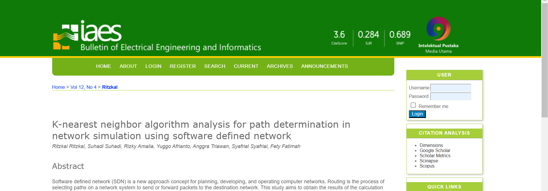 K-nearest neighbor algorithm analysis for path determination in network simulation using software defined network