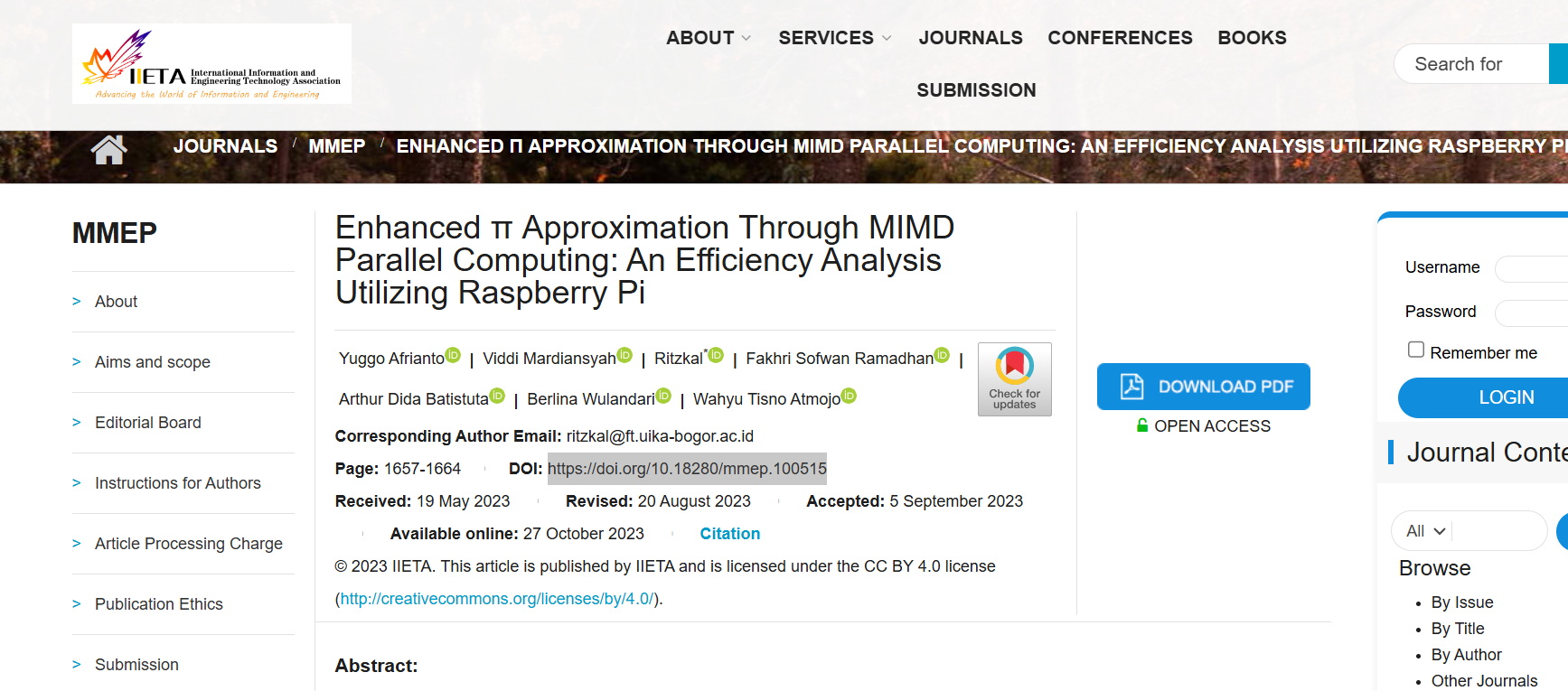 Enhanced ? Approximation Through MIMD Parallel Computing: An Efficiency Analysis Utilizing Raspberry Pi